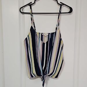 E & M Striped Tie-Front Cami Tank Top - Navy & Pastel